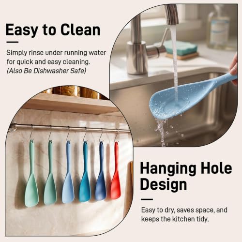 3 PACK Silicone Cooking Spatula & Spoon for Nonstick Cookware (Khaki, Sky Blue, Light Green)