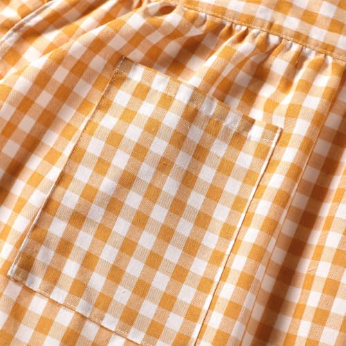 Vintage Apron Ruffle Dress Women 2 Pockets (Yellow / Gingham)
