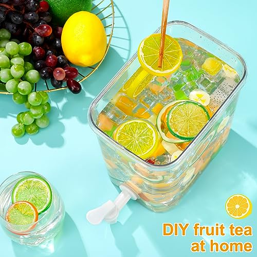 3 Set Plastic Drink Dispensers for Parties Beverage Dispenser for Fridge with Spigot Iced Juice Lemonade Container with Labels and Pens Summer Party Supplies (0.92 Gallon / Yellow)