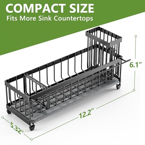 Large Sink Caddy Organizer with Towel Holder (Black with Towel Rack)