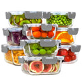 18 Piece Glass Food Storage Containers with Snap Locking Lids for Meal Prep (Grey / 9 Pack)