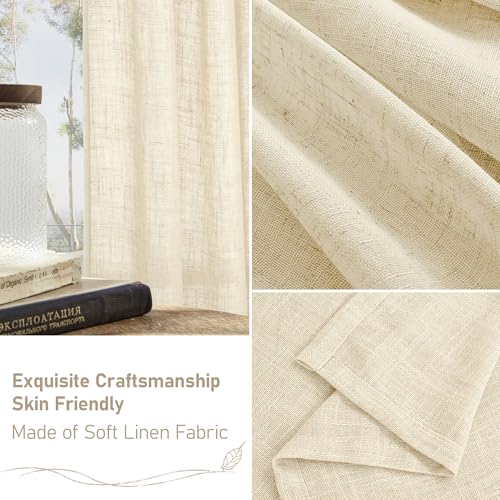 Cream Semi Sheer Linen Curtains 40 Inches Long for Kitchen 2 Panels (52"W x 40"L (Pack of 2) / Cream)