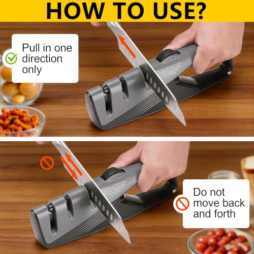 5 Adjustable Knife Sharpener for Straight & Serrated Knives (Gray)