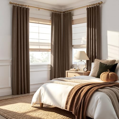 Brown 100% Blackout Linen Curtains 78 Inch Long for Bedroom (Brown / 52"W x 78"L (Pack of 2))