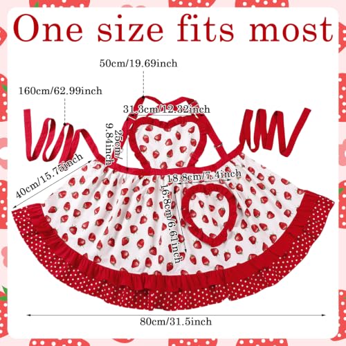 Red Strawberry Apron for Women Ruffle Cross Back with Pockets (Red Strawberry)