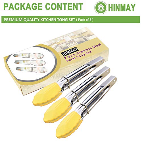 7 Inch Mini Tongs with Silicone Tips (7-inch / Yellow)