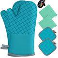 6 Pcs Oven Mitts and Pot Holders (Lake Blue)