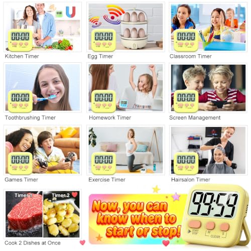 2 Pack Digital Timer for Kids Classroom Kitchen Timers for Cooking (Yellow)