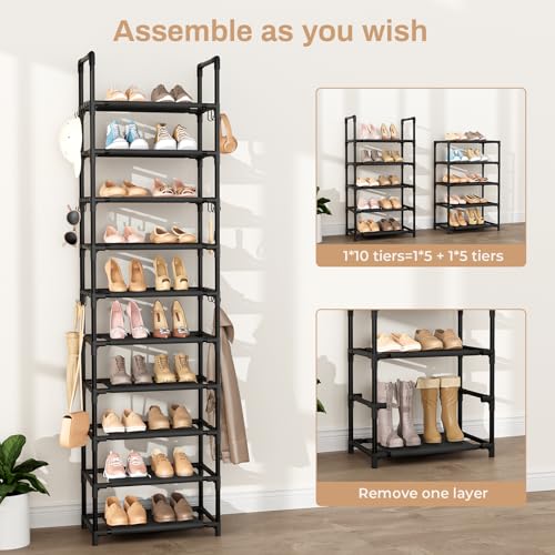 10 Tiers Tall Shoe Rack Holds 20 (Black / 17" Wide - 10 Tier)