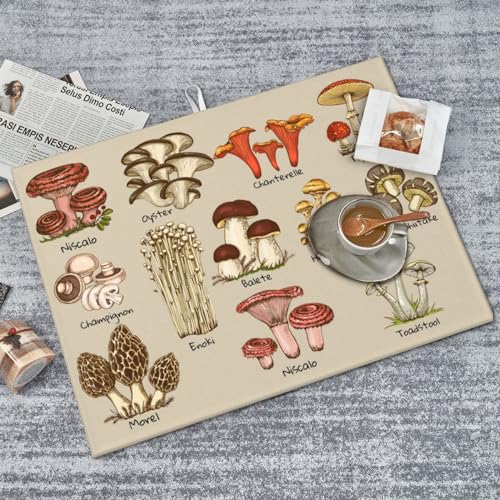 Mushrooms Dish Drying Mat XL Microfiber Kitchen Drying Mat Large Dish Drying Mats for Kitchen Counter Absorbent Quick Drying Pad 18x24 Inch (Mushrooms)