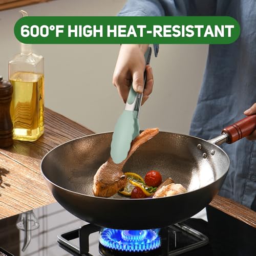 Tongs for Cooking (Light Green / 9 + 12 inches)