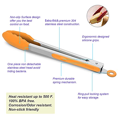 3 Pack Silicone Kitchen Tongs (Orange)