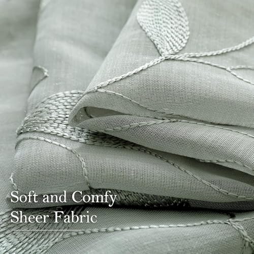 Sage Green Sheer Curtains Leaf Embroidered (52"W x 84"L (Pack of 2) / 1-sage Green)