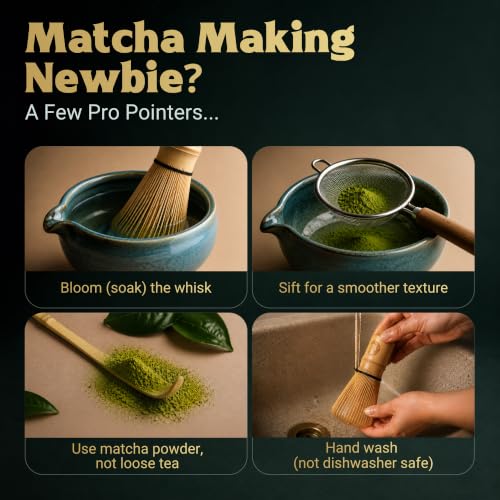 Set | 5-Piece Japanese Matcha Whisk Kit with Ceremonial Ceramic Bowl, Bamboo Whisk, Stainless Sifter, Bamboo Scoop & Holder | Premium Matcha Tea Set Gift for Beginners & Enthusiasts