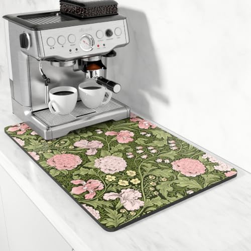 Coffee Mat 16" x 24" Coffee Bar Mats for Espresso Machine Station Accessories and Organizer (Pink Iris Hydrangea / 16" x 24")