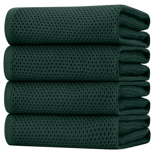 100% Cotton Oversized Waffle Weave Kitchen Towels 4 (Blackish Green / 20 X 28 - 4 Pack)