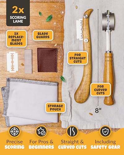 Bread Lame 2 Piece Set for Controlled Dough Scoring with 5 Blades (Bread Lame Set)
