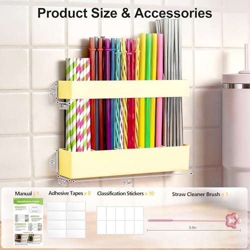 9.5” Large Acrylic Straw Holder for Cabinet Door (Large / Milky Yellow)