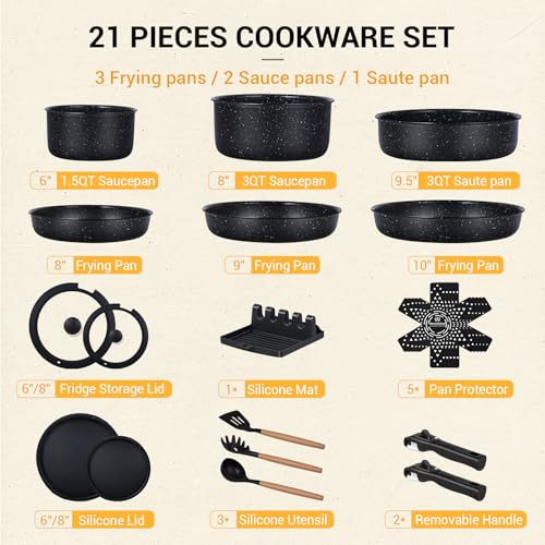 21Pcs Pots and Pans Set Non Stick with Detachable Handle Frying Pan (Frying Pan Set)