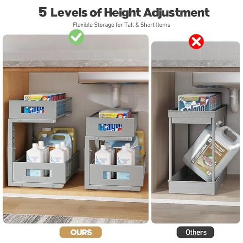 Under Sink Organizer (Gun Gray / 1 Pack-15.9"Dx11.6"-16.7" H)