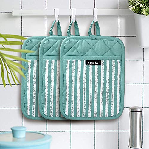 Silicone Pot Holders Set of 3 Heat Resistant & Non Slip Potholders (Green)