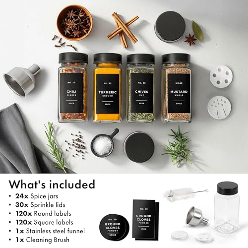 Glass Spice Jars with Label (Black Stainless Steel Lid)
