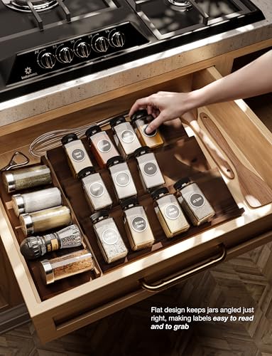 Acacia Wooden Spice Rack Organizer for Cabinet (Walnut / Pack 8)