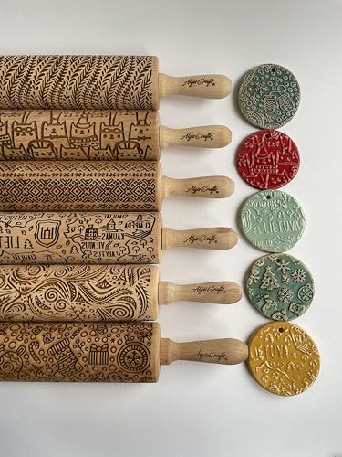 SUNFLOWER FIELD Embossed Rolling Pin for Ceramic. Clay Roller and Ceramic Stamp for Embossing Pottery. Baking Gifts for Women by Algis Crafts for Embossed Cookies