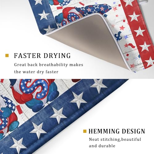 4th of July Gnomes Dish Drying Mat 18x24 inch Patriotic Elf Usa Stars Dish Drainer Mats Independece Day Large Microfiber Dish Drying Pad for Kitchen Countertop Holiday Decor (24" x 18")