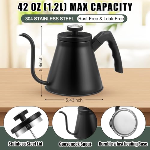 2 Pack 40 oz Stovetop Gooseneck Kettles (Black)