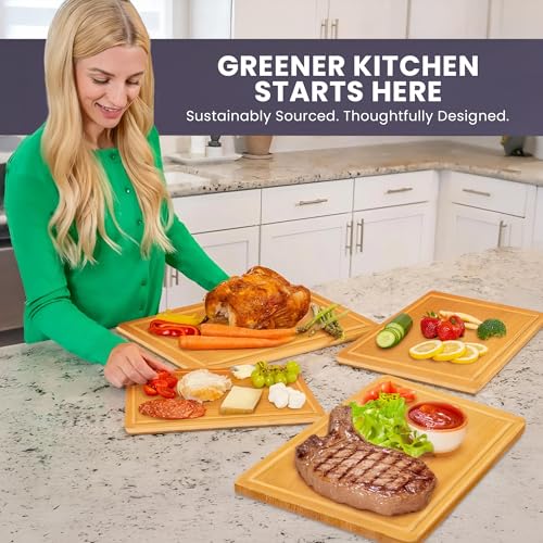 Glue Free Surface™ 2XL Extra Large Bamboo Cutting Board Set of 4 (Glue-Free Surface - Rectangular)