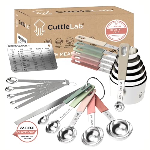 22 Piece Stainless Steel Measuring Cups and Spoons Set (Country Chic)