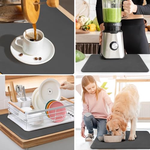 Coffee Mat Dish Drying Mat for Kitchen Counter (31.5" x 17" / Dark Gray)
