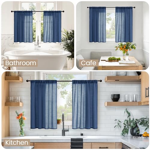 Short Navy Blue Semi Sheer Curtains 40 Inch Length for Windows (Navy / 30"W x 40"L (Pack of 2))