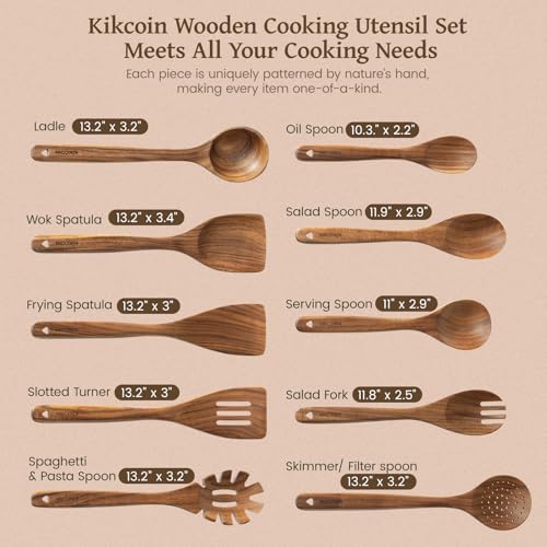 10 PCS Durable Natural Teak Wooden Cooking Utensil Set (10-Piece Set)