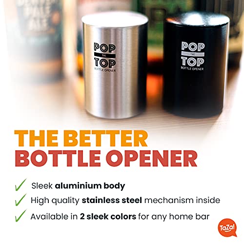 Pop-the-Top Beer Bottle Opener (Black): Automatic Bottle Cap Opener, Push Down Pop Off Bar Tool, Soda and Beer Cap Remover, Cool & Fun Gadget (Matte Black)