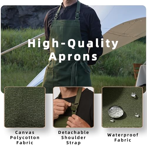 Chef Men Canvas Waterproof Apron Pocket 4251GB (10 Pack / Army Green)