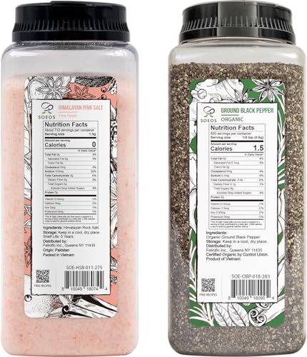 Pink Salt 39 Oz + Organic Ground Black Pepper 18oz (28.5 Ounce (Pack of 2))