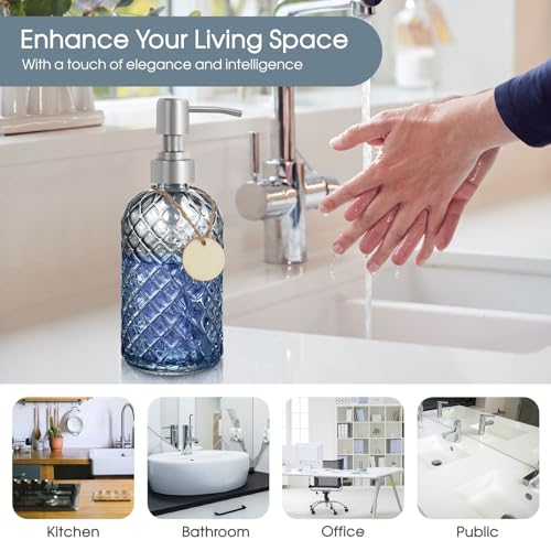 Gem Patterned Glass Soap Dispenser with Rust Proof Stainless Steel Pump (Stainless Steel Pump / Gem-grey)