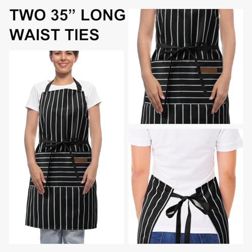Kitchen Cooking Adjustable Aprons Men Women Bib Chef Stripes (Wide Black Strips)
