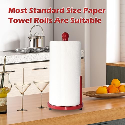 Red Cast Iron Paper Towel Holder for Kitchen Countertop (Red-daffodil)