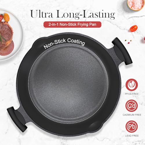 14 Inch Deep Frying Pan with Lid (Red)