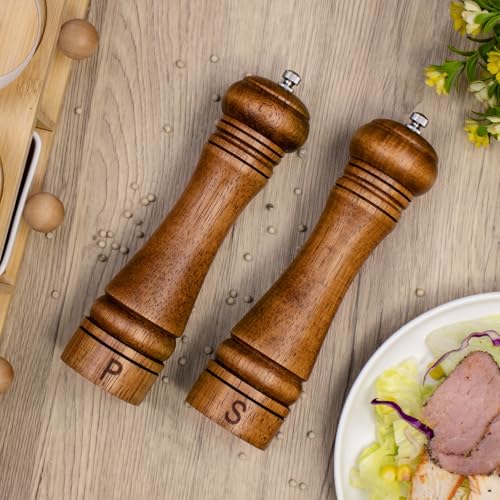 Wooden Salt and Pepper Grinder Set Refillable Salt & Pepper Mills (Brown Oak Wood)