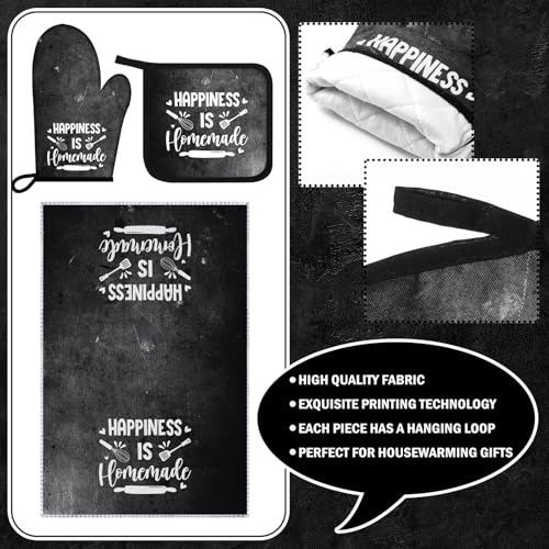 8 Pcs Kitchen Towels and Oven Mitts Sets Pot Holders Dishcloths Set Kitchen Decorative Accessories Absorbent Potholders Heat Resistant for Chef Baking Cooking (Black / Simple)
