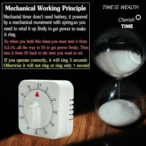Square 60 Minute Mechanical Kitchen Timer (2 Pack)