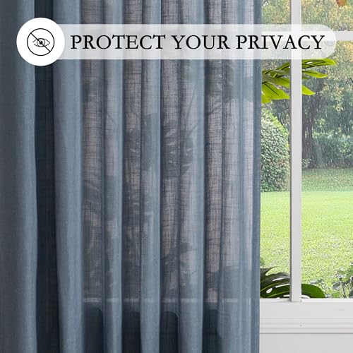 Curtains for Living Room 84 Inches Long Semi Sheer Light Filtering Privacy Drapes Linen Look Textured Boho Home Decor (100"W x 84"L (Pack of 1) / Dusty Blue-new)