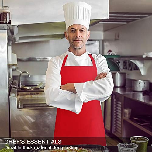 2 Pack 100% Cotton Aprons with 2 Pockets Cooking Chef Kitchen Adjustable Bib Apron for Women Men (Red)