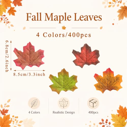 400Pc Artificial Fall Leave Silk Maple Leaf for Thanksgiving Decor (400 Pc Autumn Leaves / Fall Leaves)