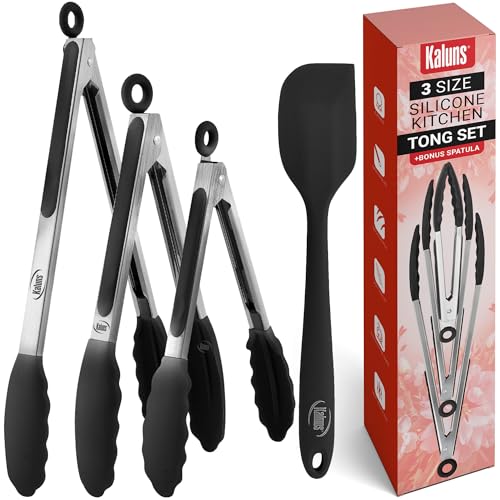 Kitchen Tongs for Cooking Grilling Set of 4 (Black)