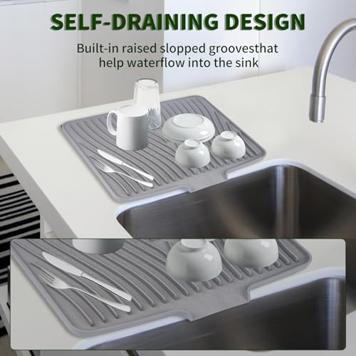 Silicone Dish Drying Mat for Kitchen Counter (Gray / 16" x 13")